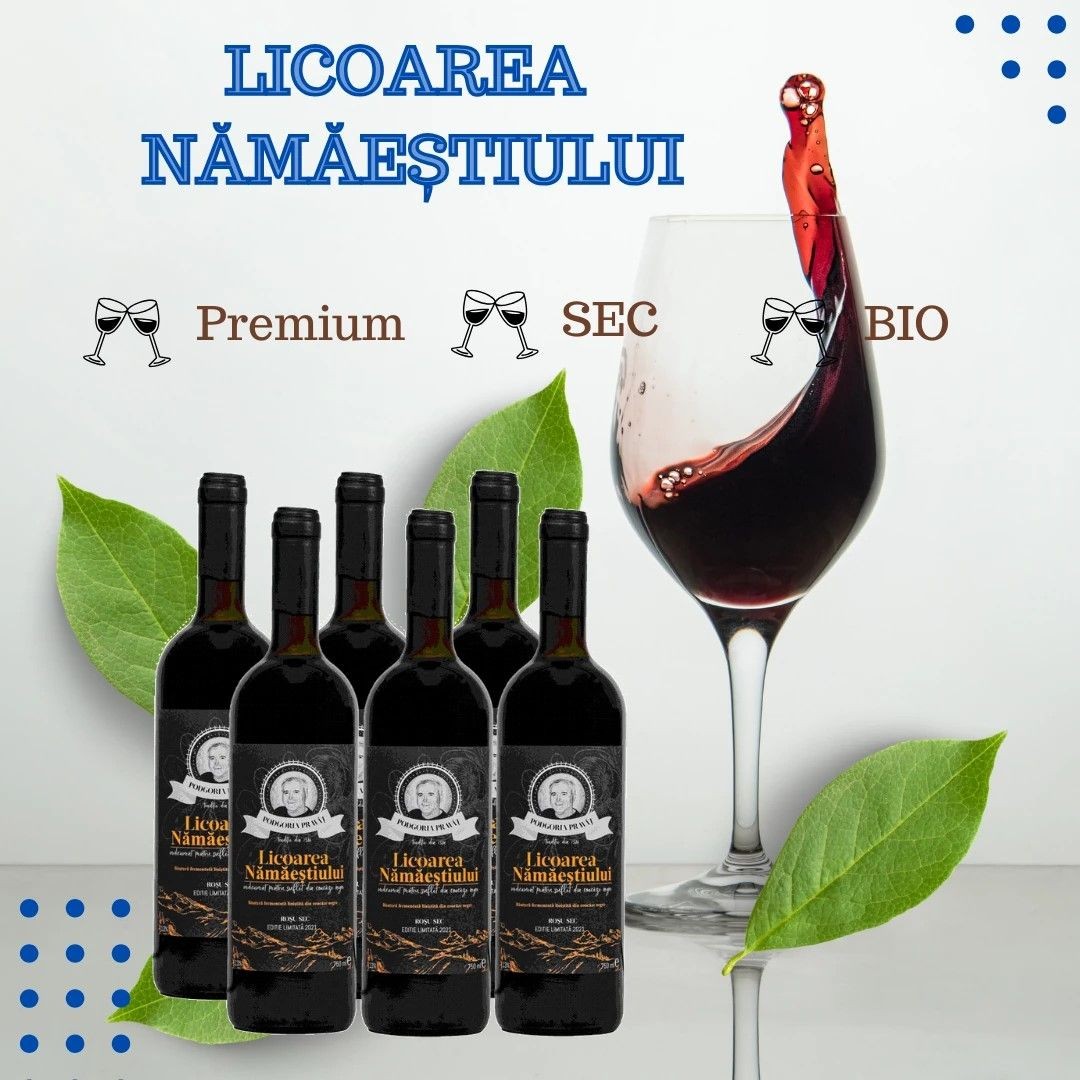 Pachet de 6 sticle de vin de coacăze negre sec, Premium, Bio 750 ml.